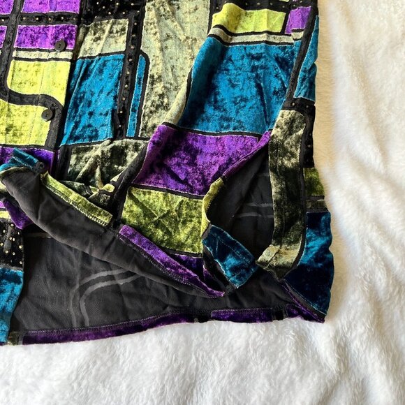 Lutar Womens Medium Purple Black Silk Blend Patchwork Velvet Tunic Shirt/Jacket - Picture 8 of 8